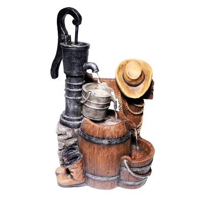 26" Pump and Barrel Fountain with Cowboy Hat - Alpine Corporation