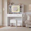 Vanity Desk with Sliding Mirror, Makeup Desk and Stool, Girls Vanity Table with 2 Drawers & Storage Shelves for Bedroom - 2 of 4