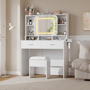 Acekool Dressers Vanity Desk with Sliding Mirror, Touch Lighting, Charging Station, 2 Drawers & Shelves, Stool, Bedroom Makeup Table - 1 of 4