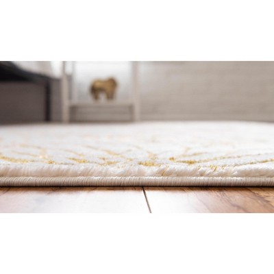 White and Gold Abstract Rectangular Area Rug