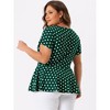 Agnes Orinda Women's Plus Size Polka Dots Fashion Workout Elegant Short Sleeves Peplum Top - 4 of 4
