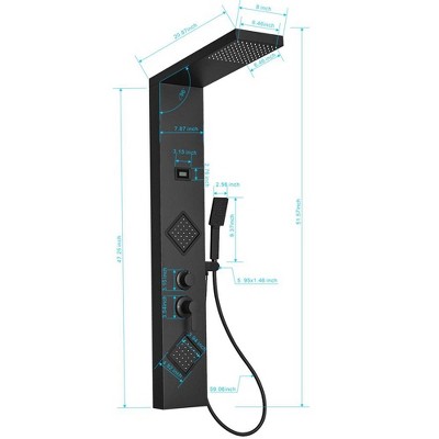 Matte Black 47" Shower Panel System with Rainfall Shower Head and Body Jets