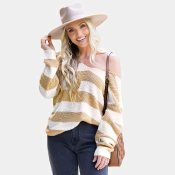 Women's Striped V-Neck Sweater - Cupshe