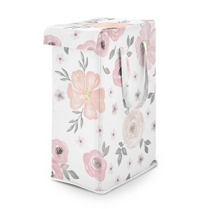 Sweet Jojo Designs Girl Foldable Laundry Hamper with Handles Watercolor Floral Pink and Grey - 1 of 4