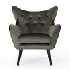 Grey Velvet Wingback Accent Chair: Tufted, with Decorative Pillow, Ideal for Cozy Corners - 2 of 4