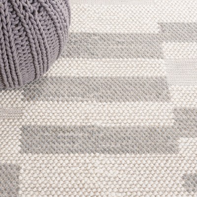 Ivory and Gray Flat Woven Wool Area Rug, 8' x 10'