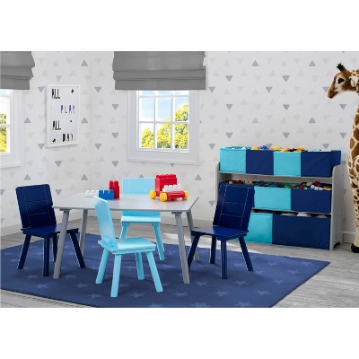 Gray and Blue Wooden Kids Table and Chair Set, 5-Piece