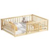 CAVINAS Twin/Full Size Bed Frame with Heightened Fence & Door,Montessori Wood Floor Bed for Kids Room,Bedroom - 4 of 4