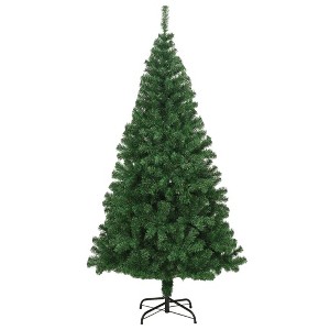 vidaXL 6ft Artificial Christmas Tree, Extra Thick Branches – Realistic, PVC, Indoor/Outdoor, Easy Assembly, Green, with Stand - 1 of 4