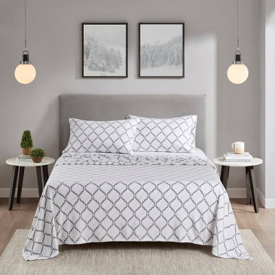 Full Gray Geo Microfiber Flannel Sheet Set