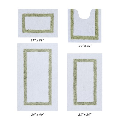 Hotel 4 PC Bath Rug 100% Premium Cotton Tufted Weave Two Tone Reversible Bathroom Rug, Super Soft Absorbent, Machine Washable Bath Mat