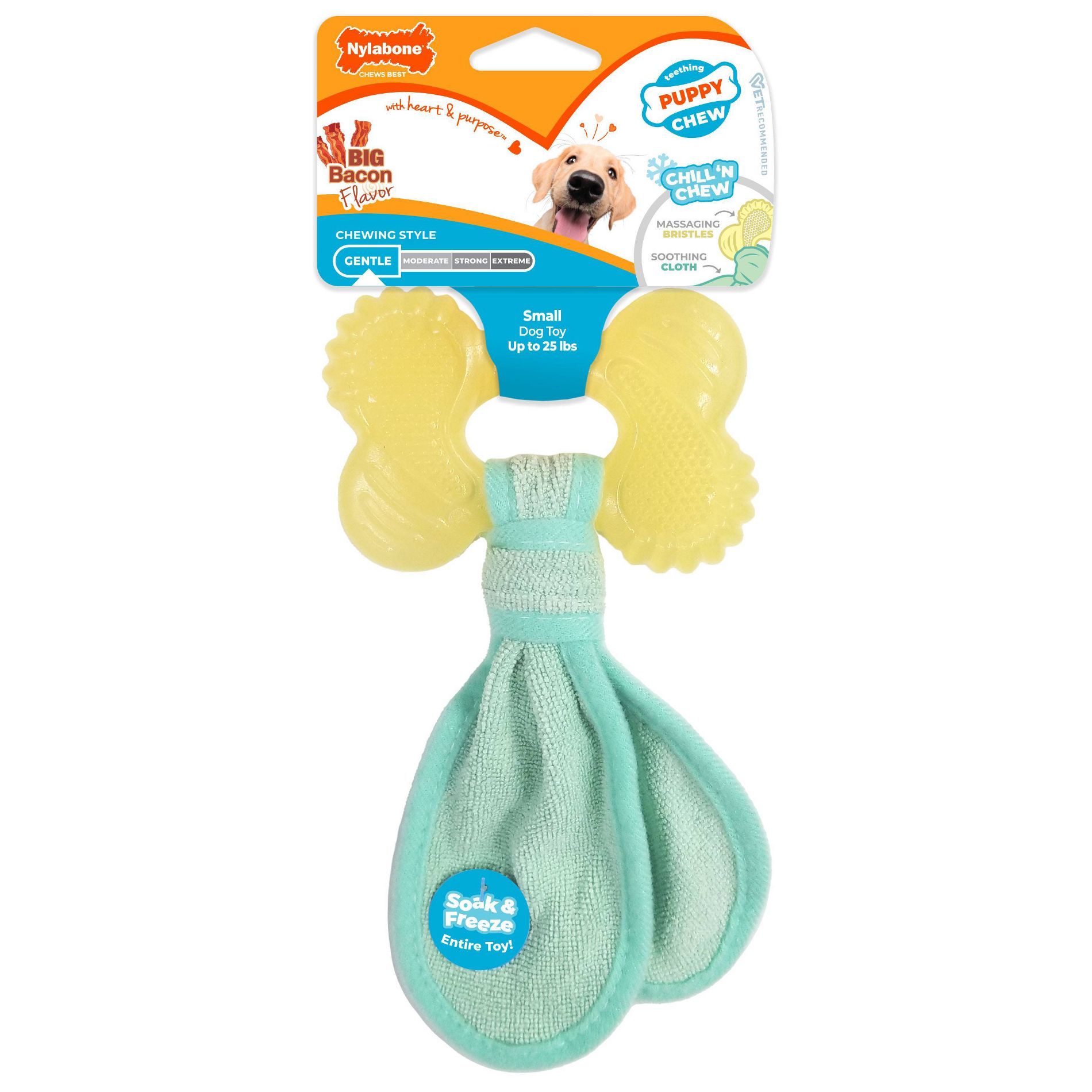 Nylabone Puppy Chew Freezer Bone Toy - Bacon: Rubber, Small, 0.2 Lbs, Chew & Occupy