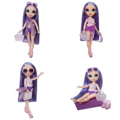 Rainbow High Swim &#38; Style Violet Purple 11&#39;&#39; Doll with Shimmery Wrap to Style 10+ Ways, Removable Swimsuit, Sandals, Accessories