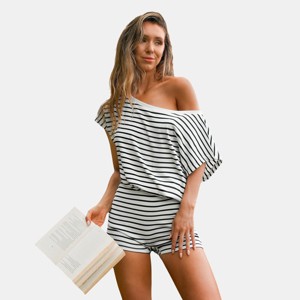 Women's Black and White Stripes Pajama Sets - Cupshe - 1 of 4