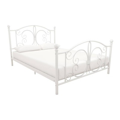 White Metal Full Bed with Scrollwork Headboard