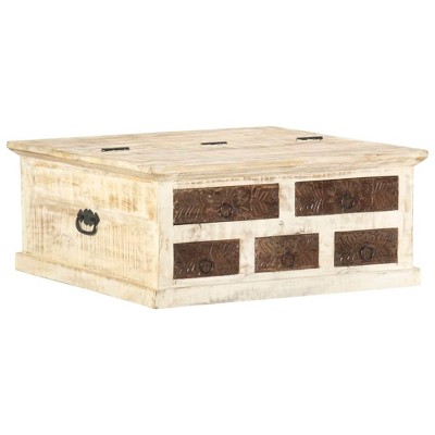 vidaXL Coffee Table White 26.8"x26.8"x11.8" Solid Mango Wood
