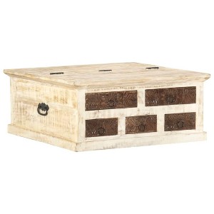 vidaXL Coffee Table White 26.8"x26.8"x11.8" Solid Mango Wood - 1 of 4