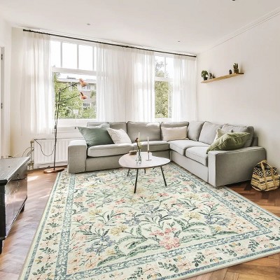 Lahome Machine Washable Back to College Series Eastern Floral Plant Floor Mat-Soft Rug for Living Room, School, Bedroom, or Entryway