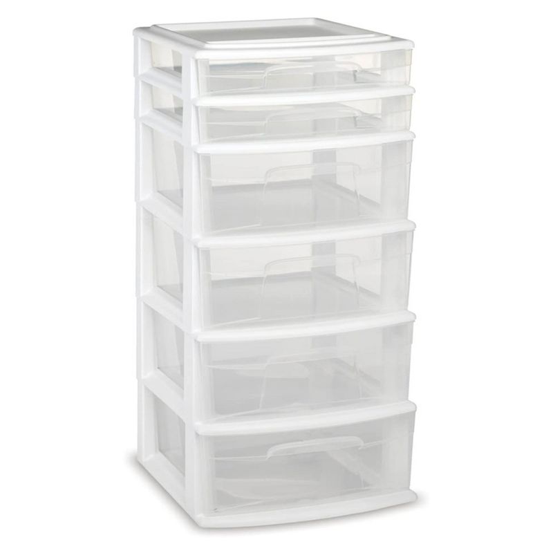 Homz Plastic 6 Clear Drawer Medium Home Organization Storage Container Tower with 4 Large Drawers and 2 Small Drawers, White Frame (2 Pack), 3 of 7