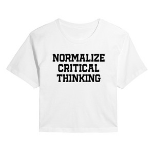 Women's - Instant Message - Normalize Critical Thinking Cropped Graphic T-Shirt - 1 of 4