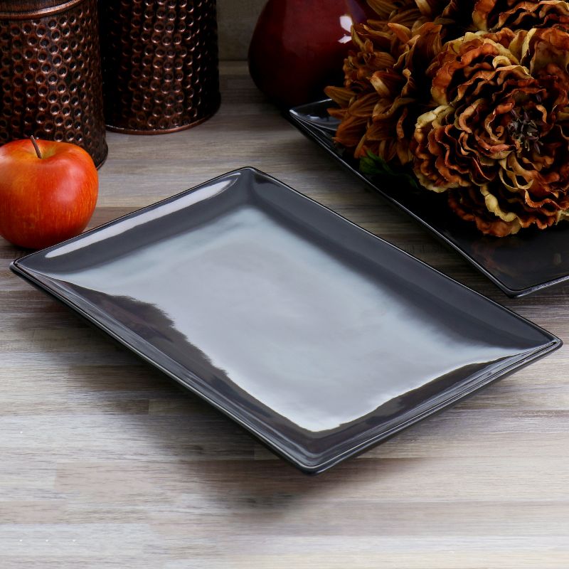 Gibson Home Urban Cafe 2 Piece 12 Inch Rectangle Stoneware Platter Set in Gray, 2 of 7