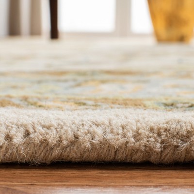 Ivory and Light Blue Hand-Tufted Wool Square Area Rug