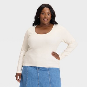 Women's Slim Fit Long Sleeve Scoop Neck Ribbed T-Shirt - Universal Thread™ - 1 of 3