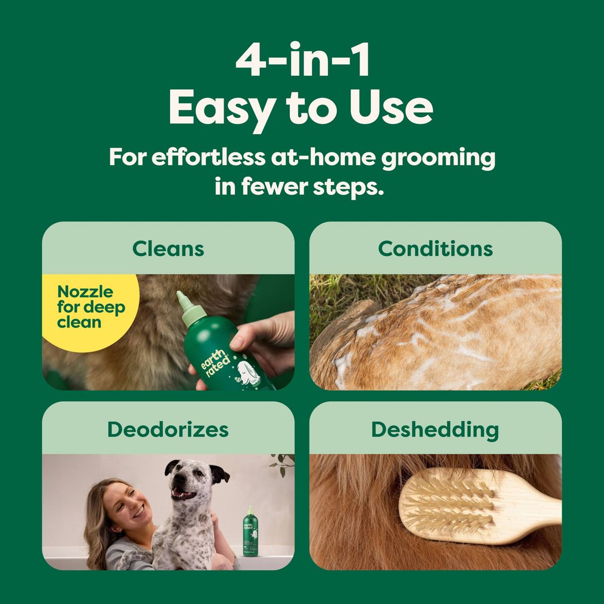 Earth Rated 4-in-1 Deshedding Hypoallergenic Dog Shampoo and Conditioner - White Tea & Basil Scent - 16 fl oz - thumbnail 6