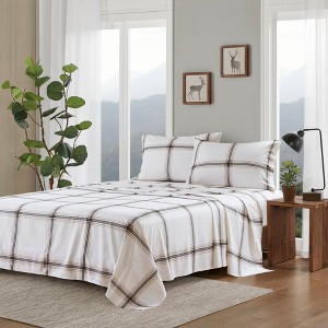 Sapphtopaz 3PCS/4 PCS Comforter Set Tan Plaid with 1 Flat Sheet,1 Fitted Sheet,1/2 Pillowcase,Bed Set Coverlet for All Seasons,Machine Washable - 1 of 4