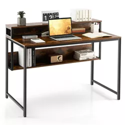 Costway 48'' Computer Desk Home Office Writing Study Table w/ Monitor Stand Storage Shelf