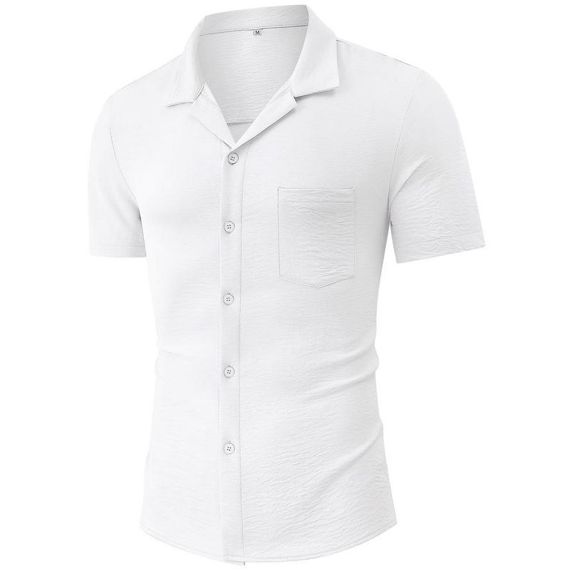 Men's Casual Cuban Shirts Silk Like Short Sleeve Button Down Shirt, 2 of 6