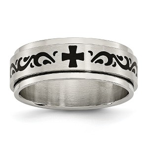 Black Bow Jewelry 7mm Stainless Steel And Black Enamel Spinner Ring - 1 of 4