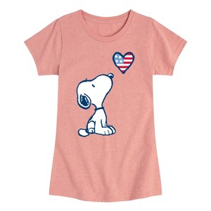 Girls' - Peanuts - Snoopy Flag Heart Fitted Short Sleeve Graphic T-Shirt - 1 of 4