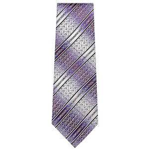 TheDapperTie Men's Black, White And Purple Stripes Necktie with Hanky - 1 of 3