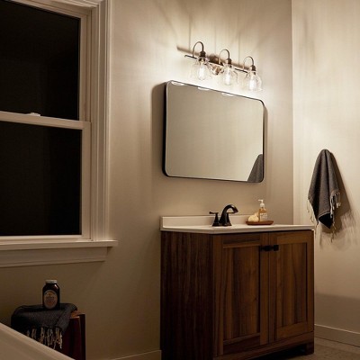 Avery Distressed Bronze 24" Transitional 3-Light Vanity with Clear Seeded Glass