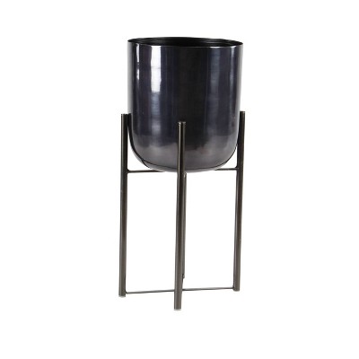 Set of 2 Black Iron Indoor/Outdoor Planters with Stands