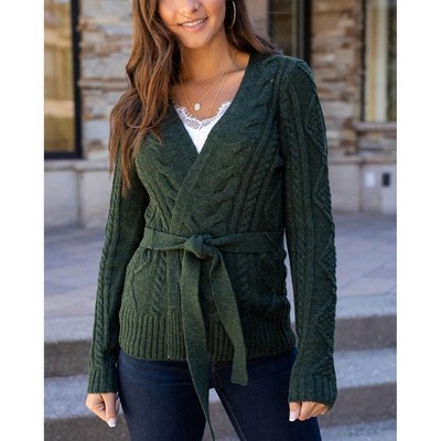 Women's Cable Knit Wrap Sweater - Grace & Lace