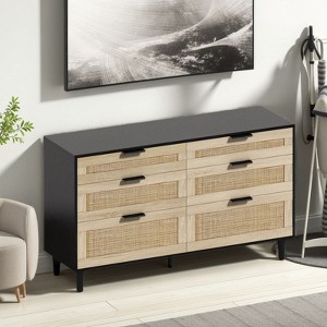 FURNIinspire Dressers 6 Drawer Dresser Rattan Clothes Storage Cabinet, Freestanding Dresser For Bedroom, Multicolored, 51.18"*15.75"*29.53" - 1 of 4