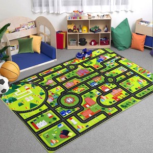 Nasitip Traffic Game City Street Map Area Rug for livingroom,Bedroom,Kids Playroom with  Machine Washable Non-Slip Carpet - 1 of 4