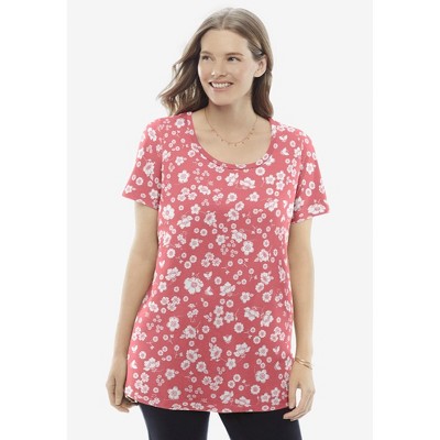 Woman Within Plus Size Perfect Printed Short-Sleeve Scoopneck Tee