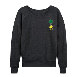 Women's - Peanuts - Woodstock Clover Lightweight French Terry Wide Neck Long Sleeve Shirt - 1 of 4