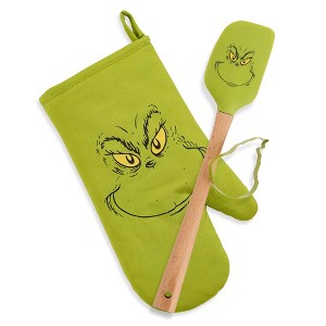 Dr. Seuss The Grinch Cookie Cutter Spatula and Oven Mitt Baking Set Green - 1 of 4