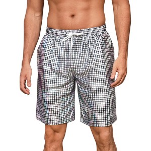 INSPIRE CHIC Men's Metallic Drawstring Nightclub Disco Glitter Party Plaid Short Pants - 1 of 4