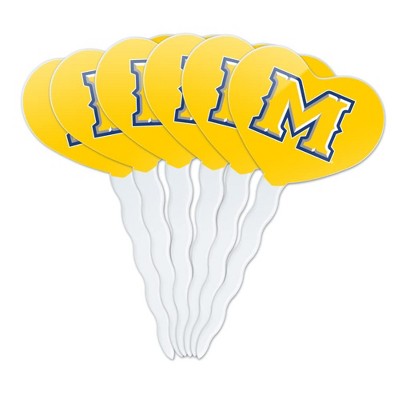 McNeese State University Secondary Logo Heart Love Cupcake Picks Toppers Decoration Set of 6