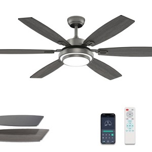 Siljoy 60-in Gray Ceiling Fan with Gray or Oak Color Blades Ceiling Fan With LED Light-Remote Included（6 Blades） - 1 of 4