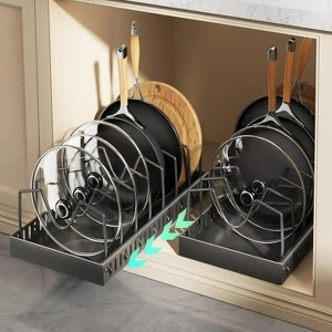 LunaLulinlk Pull-out Pots and Pans Organizer 2 Pack - Bakeware & Dishes Storage Rack with Slide Rails, Black - 1 of 4