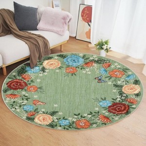 Acekool Washable Floral Area Rug – Soft Low Pile, Non-Slip, Foldable Vintage Design for Living Room & Bedroom - 1 of 4