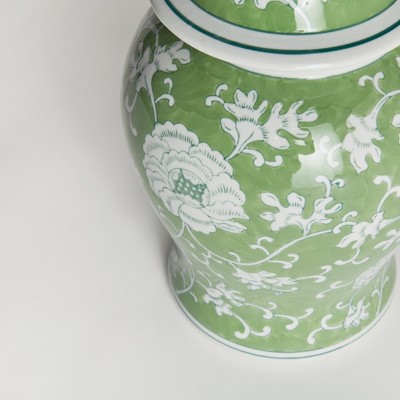 Green and White Porcelain Floral Lidded Ginger Jar