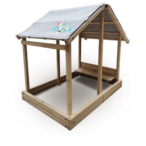 Funphix Dig n’ Play Wooden Sandbox Playhouse with Bench & Flower Planter, Outdoor Sand Pit for Kids - image 1 of 4