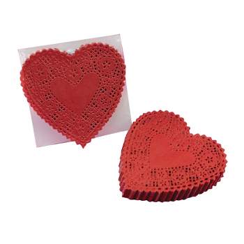 School Smart Paper Die-Cut Heart Lace Doily, 4 Inches, Red, Pack of 100